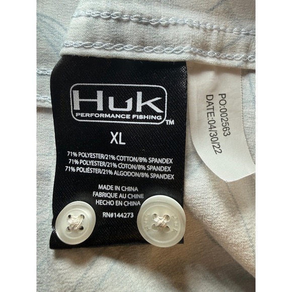 Huk Performance Fishing Shirt Mens XL Grey Marlin Palm Tree Print Button Down - Picture 5 of 8